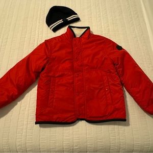 Moncler reversible jacket size 8 boys and beanie boys size M navy blue
